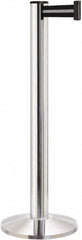 Lavi Industries - 40" High, 2-3/4" Pole Diam, Stanchion - 14" Base Diam, Dome Cast Iron Base, Polished Chrome (Color) Aluminum Post, 13' x 2" Tape, Single Line Tape - Caliber Tooling