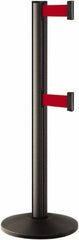 Lavi Industries - 40" High, 2-3/4" Pole Diam, Stanchion - 14" Base Diam, Dome Cast Iron Base, Black Aluminum Post, 7' x 2" Tape, Single Line Tape - Caliber Tooling