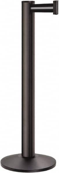 Lavi Industries - 40" High, 2-3/4" Pole Diam, Stanchion - 14" Base Diam, Dome Cast Iron Base, Black Aluminum Post, 13' x 2" Tape, Single Line Tape - Caliber Tooling