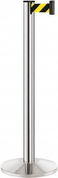 Lavi Industries - 40" High, 2-3/4" Pole Diam, Stanchion - 14" Base Diam, Dome Cast Iron Base, Polished Chrome (Color) Aluminum Post, 7' x 2" Tape, Single Line Tape - Caliber Tooling