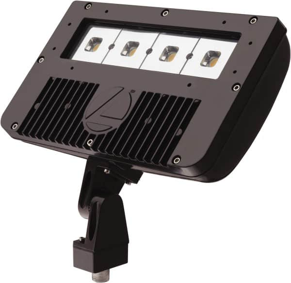 Lithonia Lighting - 1 Head, 120-277 Volt, 54 Watt, LED Floodlight Fixture - Knuckle Mount, 3-1/8" Long x 12-7/8" Wide x 7-3/4" High, Aluminum Housing - Caliber Tooling