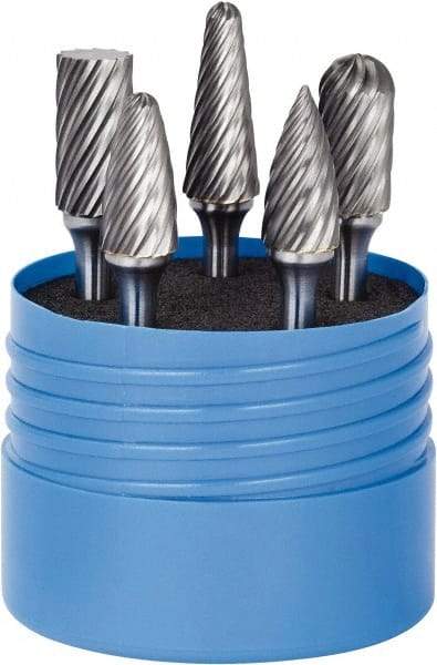 SGS Pro - 5 Piece, 1/4" Shank Burr Set - Tungsten Carbide, Multiple Head Shape - Caliber Tooling