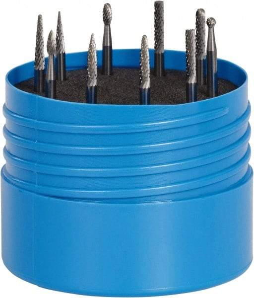 SGS Pro - 10 Piece, 1/8" Shank Burr Set - Tungsten Carbide, Multiple Head Shape - Caliber Tooling