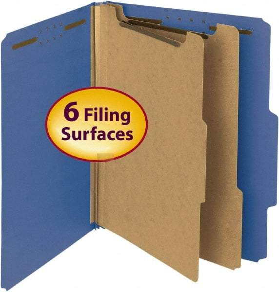 SMEAD - 8-1/2 x 11", Letter Size, Dark Blue, Classification Folders with Top Tab Fastener - 25 Point Stock, Right of Center Tab Cut Location - Caliber Tooling