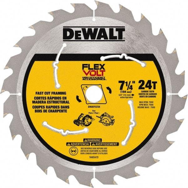 DeWALT - 7-1/4" Diam, 15.88mm Arbor Hole Diam, 24 Tooth Wet & Dry Cut Saw Blade - Steel, Smooth Action, Standard Round Arbor - Caliber Tooling