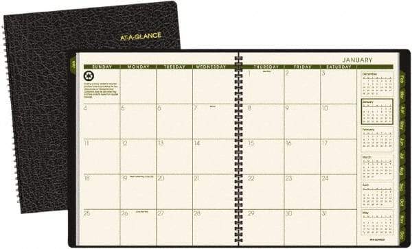 AT-A-GLANCE - 12 Sheet, 9 x 11", Monthly Planner - Black - Caliber Tooling