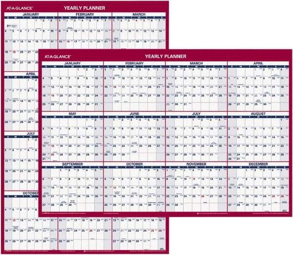 AT-A-GLANCE - 1 Sheet, 24 x 36", Wall Calendar - Blue & Red - Caliber Tooling