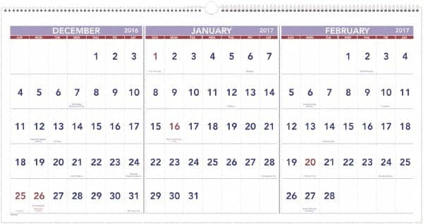 AT-A-GLANCE - 7 Sheet, 23-1/2 x 12", Wall Calendar - White - Caliber Tooling