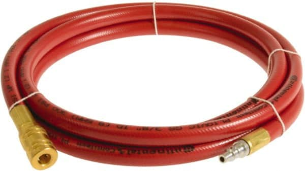 Continental ContiTech - 1/4" ID x 0.45" OD 3' Long Multipurpose Air Hose - Industrial Interchange Safety Coupler x Male Plug Ends, 300 Working psi, -10 to 158°F, 1/4" Fitting, Red - Caliber Tooling