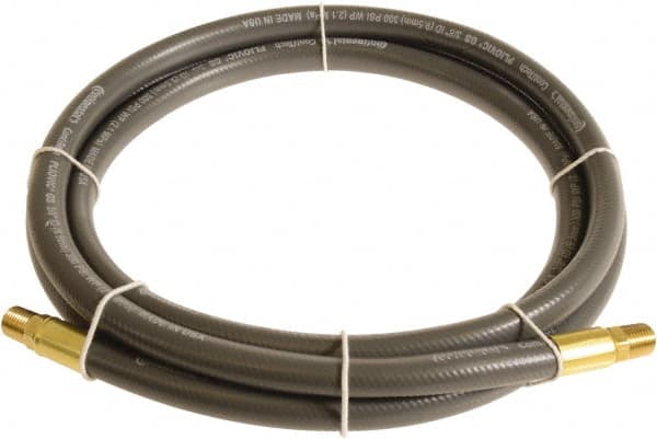 Continental ContiTech - 3/8" ID x 0.6" OD 3' Long Multipurpose Air Hose - MNPT x MNPT Ends, 300 Working psi, -10 to 158°F, 1/4" Fitting, Gray - Caliber Tooling