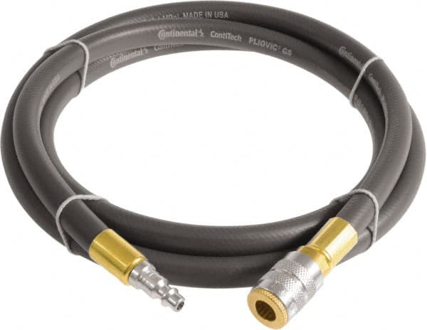 Continental ContiTech - 3/4" ID x 1.11" OD 15' Long Multipurpose Air Hose - Industrial Interchange Safety Coupler x Male Plug Ends, 250 Working psi, -10 to 158°F, 3/4" Fitting, Gray - Caliber Tooling