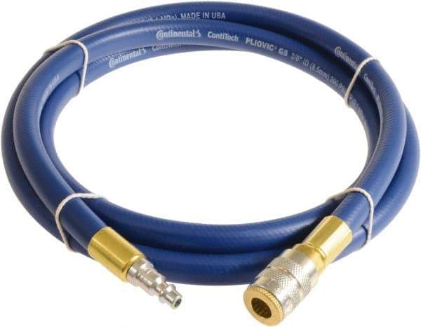 Continental ContiTech - 3/8" ID x 0.6" OD 5' Long Multipurpose Air Hose - Industrial Interchange Safety Coupler x Male Plug Ends, 300 Working psi, -10 to 158°F, 1/4" Fitting, Blue - Caliber Tooling