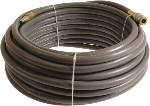 Continental ContiTech - 1/2" ID x 0.78" OD 50' Long Multipurpose Air Hose - Industrial Interchange Safety Coupler x Male Plug Ends, 300 Working psi, -10 to 158°F, 1/2" Fitting, Gray - Caliber Tooling