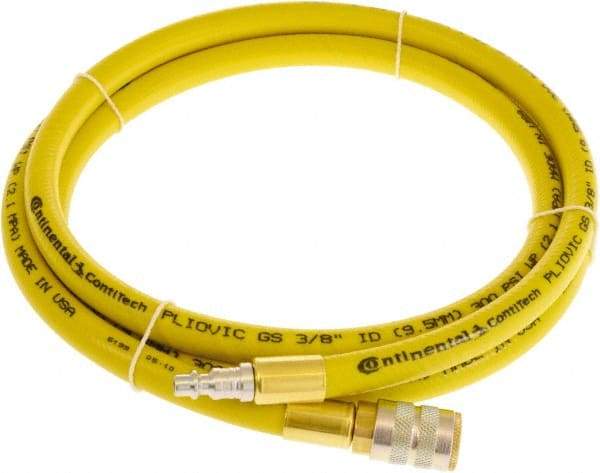 Continental ContiTech - 1/2" ID x 0.78" OD 10' Long Multipurpose Air Hose - Industrial Interchange Safety Coupler x Male Plug Ends, 300 Working psi, -10 to 158°F, 1/2" Fitting, Yellow - Caliber Tooling