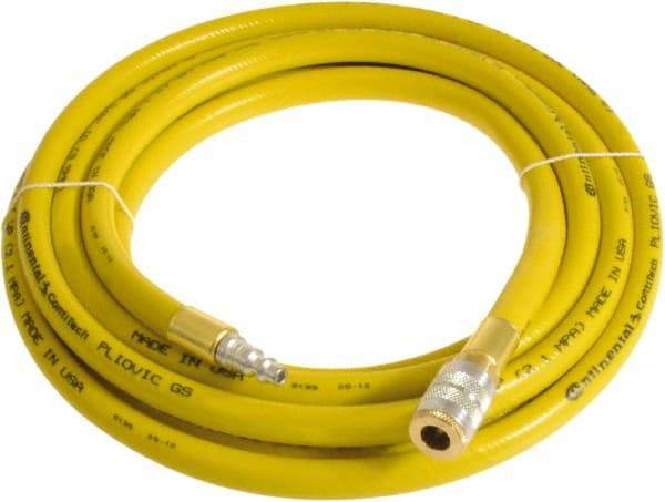 Continental ContiTech - 3/4" ID x 1.11" OD 5' Long Multipurpose Air Hose - Industrial Interchange Safety Coupler x Male Plug Ends, 250 Working psi, -10 to 158°F, 3/4" Fitting, Yellow - Caliber Tooling