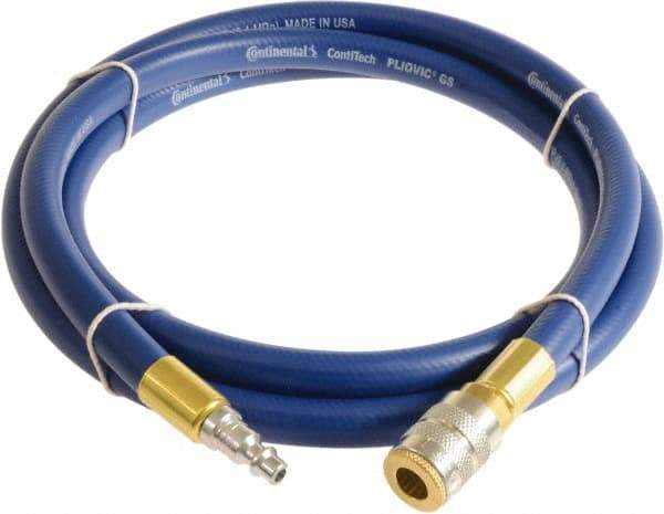 Continental ContiTech - 3/4" ID x 1.11" OD 3' Long Multipurpose Air Hose - Industrial Interchange Safety Coupler x Male Plug Ends, 250 Working psi, -10 to 158°F, 3/4" Fitting, Blue - Caliber Tooling