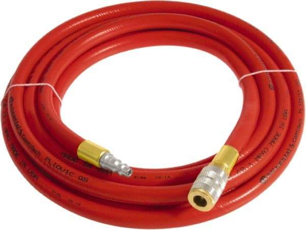 Continental ContiTech - 3/4" ID x 1.11" OD 3' Long Multipurpose Air Hose - Industrial Interchange Safety Coupler x Male Plug Ends, 250 Working psi, -10 to 158°F, 3/4" Fitting, Red - Caliber Tooling