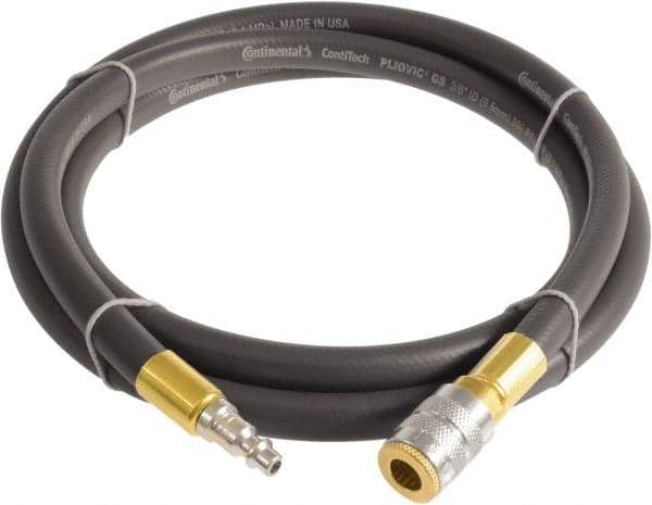 Continental ContiTech - 3/8" ID x 0.6" OD 10' Long Multipurpose Air Hose - Industrial Interchange Safety Coupler x Male Plug Ends, 300 Working psi, -10 to 158°F, 1/4" Fitting, Gray - Caliber Tooling