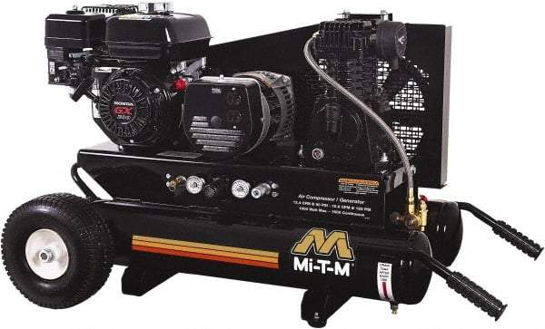 MI-T-M - 6.5 hp, 10.9 CFM, 125 Max psi, Air Compressor/Generator Combo Unit Portable Fuel Air Compressor - Honda GX200 OHV Engine, 12.4 CFM - Caliber Tooling