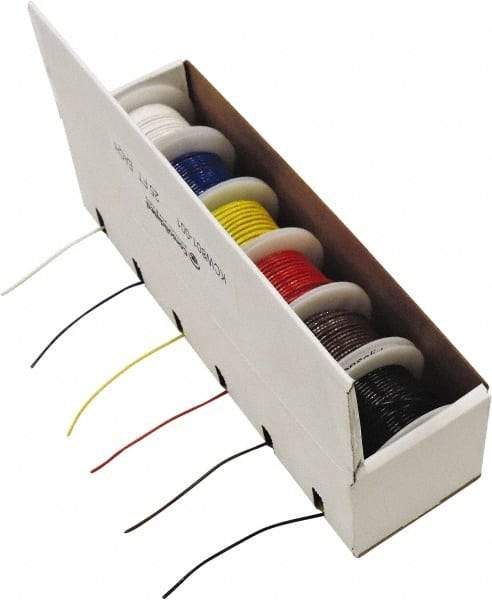 Made in USA - 24 AWG, 7 Strand, 100' OAL, Tinned Copper Hook Up Wire - Black, White, Red, Green, Blue & Yellow PVC Jacket - Caliber Tooling