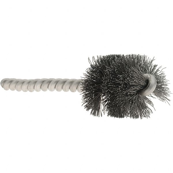 Osborn - 1" Diam Helical Steel Tube Brush - Single Spiral, 0.008" Filament Diam, 1" Brush Length, 3-1/2" OAL, 1/4" Diam Stainless Steel Shank - Caliber Tooling