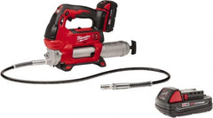 Milwaukee Tool - 10,000 Max psi, Flexible Battery-Operated Grease Gun - 14 oz Capacity, 31 Strokes per oz, Includes Grease Gun, Gauge Hose Assembly, Coupler, 30-Minute Charger, Carrying Case, (2)18 V Rechargeable Batteries & Extra 18V Li-Ion Battery - Caliber Tooling