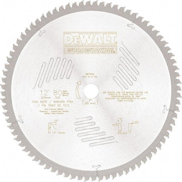 DeWALT - 12" Diam, 1" Arbor Hole Diam, 80 Tooth Wet & Dry Cut Saw Blade - High Speed Steel, Crosscut Action, Standard Round Arbor - Caliber Tooling