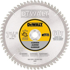 DeWALT - 7-1/4" Diam, 5/8" Arbor Hole Diam, 60 Tooth Wet & Dry Cut Saw Blade - High Speed Steel, Crosscut Action, Standard Round Arbor - Caliber Tooling