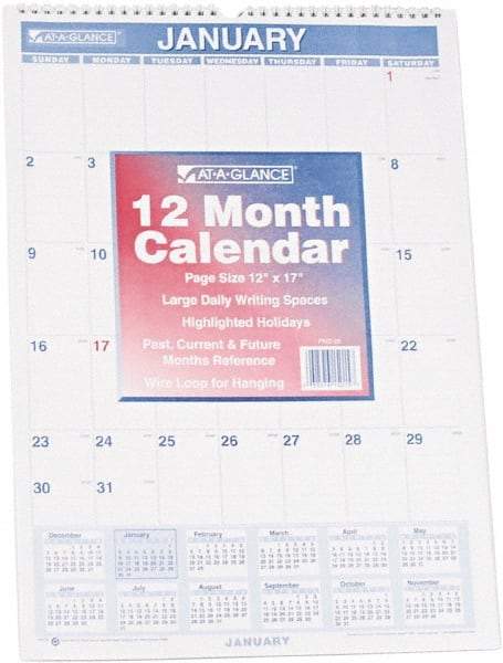 AT-A-GLANCE - 12 Sheet, 12 x 17", Planner Wall Calendar - Blue & Red - Caliber Tooling