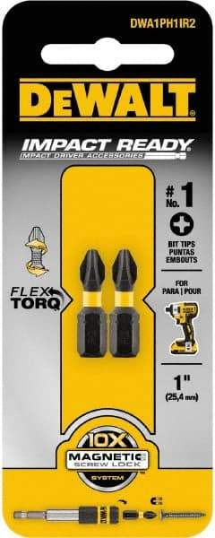 DeWALT - #1 Phillips Screwdriver Bit - 1/4" Hex Drive, 1" OAL - Caliber Tooling