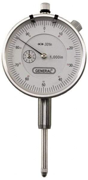 General - 0-100 Dial Reading, 0.001" Graduation Dial Drop Indicator - 2-1/4" Dial, 0.1" Range per Revolution, Revolution Counter - Caliber Tooling