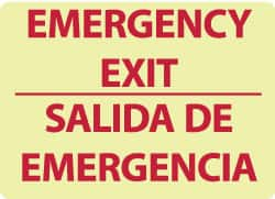 NMC - Emergency Exit, Pressure Sensitive Vinyl Exit Sign - 14" Wide x 10" High, English/Spanish, Glow-in-the-Dark - Caliber Tooling