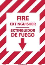 NMC - Fire Extinguisher, Pressure Sensitive Vinyl Fire Sign - 14" Wide x 10" High, English/Spanish, Glow-in-the-Dark - Caliber Tooling