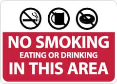 NMC - "No Smoking Eating or Drinking in This Area", 10" Long x 14" Wide, Rigid Plastic Safety Sign - Rectangle, 0.05" Thick, Use for Smoking Regulations - Caliber Tooling