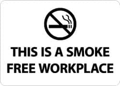 NMC - "This Is a Smoke Free Workplace", 10" Long x 14" Wide, Rigid Plastic Safety Sign - Rectangle, 0.05" Thick, Use for Smoking Regulations - Caliber Tooling