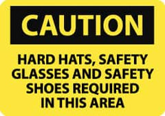 NMC - "Caution - Hard Hats, Safety Glasses, Safety Shoes Required in This Area", 7" Long x 10" Wide, Aluminum Safety Sign - Rectangle, 0.04" Thick, Use for Accident Prevention - Caliber Tooling