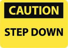 NMC - "Caution - Step Down", 7" Long x 10" Wide, Aluminum Safety Sign - Rectangle, 0.04" Thick, Use for Accident Prevention - Caliber Tooling