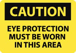 NMC - "Caution - Eye Protection Must Be Worn in This Area", 10" Long x 14" Wide, Rigid Plastic Safety Sign - Rectangle, 0.05" Thick, Use for Accident Prevention - Caliber Tooling