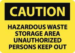 NMC - "Caution - Hazardous Waste Storage Area - Unauthorized Persons Keep Out", 10" Long x 14" Wide, Pressure-Sensitive Vinyl Safety Sign - Rectangle, 0.004" Thick, Use for Hazardous Materials - Caliber Tooling