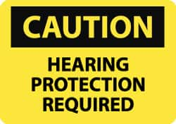 NMC - "Caution - Hearing Protection Required", 7" Long x 10" Wide, Aluminum Safety Sign - Rectangle, 0.04" Thick, Use for Accident Prevention - Caliber Tooling