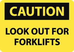 NMC - "Caution - Look Out for Forklifts", 10" Long x 14" Wide, Rigid Plastic Safety Sign - Rectangle, 0.05" Thick, Use for Accident Prevention - Caliber Tooling