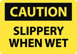 NMC - "Caution - Slippery When Wet", 7" Long x 10" Wide, Pressure-Sensitive Vinyl Safety Sign - Rectangle, 0.004" Thick, Use for Accident Prevention - Caliber Tooling