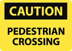 NMC - "Caution - Pedestrian Crossing", 10" Long x 14" Wide, Pressure-Sensitive Vinyl Safety Sign - Rectangle, 0.004" Thick, Use for Accident Prevention - Caliber Tooling