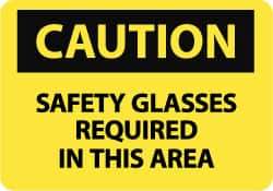 NMC - "Caution - Safety Glasses Required in This Area", 10" Long x 14" Wide, Pressure-Sensitive Vinyl Safety Sign - Rectangle, 0.004" Thick, Use for Accident Prevention - Caliber Tooling