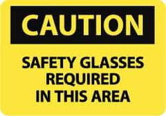 NMC - "Caution - Safety Glasses Required in This Area", 10" Long x 14" Wide, Aluminum Safety Sign - Rectangle, 0.04" Thick, Use for Accident Prevention - Caliber Tooling