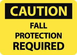 NMC - "Caution - Fall Protection Required", 10" Long x 14" Wide, Aluminum Safety Sign - Rectangle, 0.04" Thick, Use for Accident Prevention - Caliber Tooling