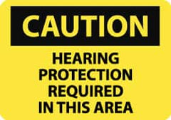 NMC - "Caution - Hearing Protection Required in This Area", 7" Long x 10" Wide, Aluminum Safety Sign - Rectangle, 0.04" Thick, Use for Accident Prevention - Caliber Tooling