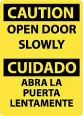 NMC - Caution - Open Door Slowly, Aluminum Fire and Exit Sign - 10" Wide x 14" High, English/Spanish - Caliber Tooling