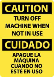 NMC - "Caution - Turn Machine Off When Not in Use", 14" Long x 10" Wide, Pressure-Sensitive Vinyl Safety Sign - Rectangle, 0.004" Thick, Use for Accident Prevention - Caliber Tooling