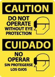 NMC - "Caution - Do Not Operate without Eye Protection", 14" Long x 10" Wide, Rigid Plastic Safety Sign - Rectangle, 0.05" Thick, Use for Accident Prevention - Caliber Tooling